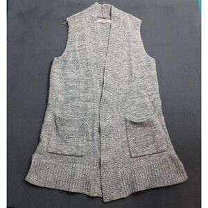 LOFT Women M Gray Knit Sleeveless Open Front Cardigan Duster Sweater Vest